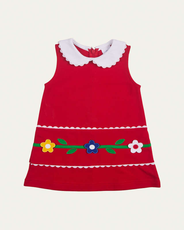 Girl's Pique Knit Dress W/ Flowers, Size 2-6